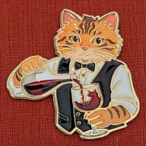 Orange Tabby Cat Pouring Wine Enamel Pin - Elegant Cat Lapel Accessory